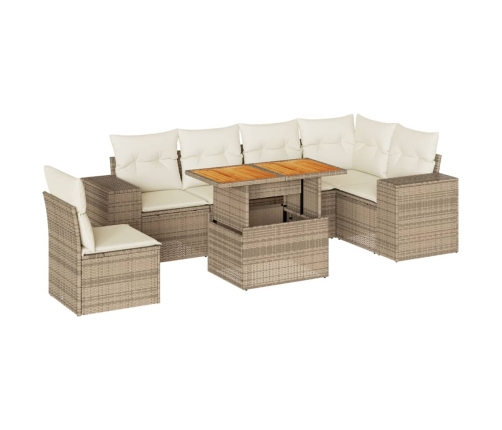 Set sofás de jardín 7 piezas y cojines ratán sintético beige