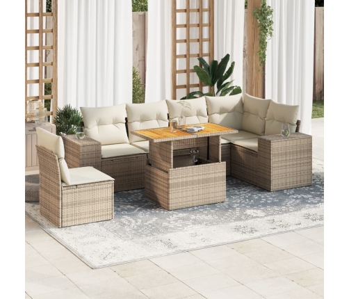 Set sofás de jardín 7 piezas y cojines ratán sintético beige