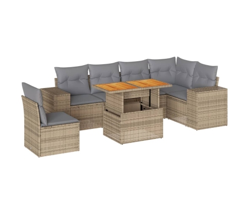 Set sofás de jardín 7 piezas y cojines ratán sintético beige