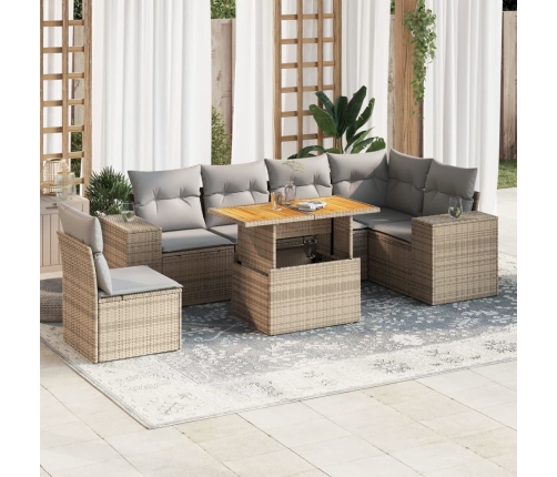 Set sofás de jardín 7 piezas y cojines ratán sintético beige