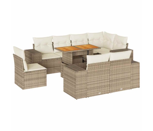 Set de sofás de jardín con cojines 9 pzas ratán sintético beige