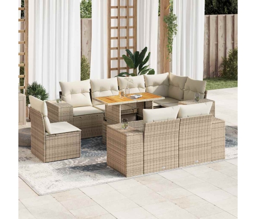 Set de sofás de jardín con cojines 9 pzas ratán sintético beige