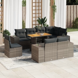 Set de sofás de jardín con cojines 9 pzas ratán sintético gris