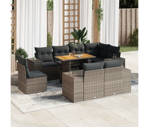 Set de sofás de jardín con cojines 9 pzas ratán sintético gris