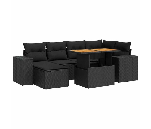 Set de sofás de jardín 7 pzas con cojines ratán sintético negro
