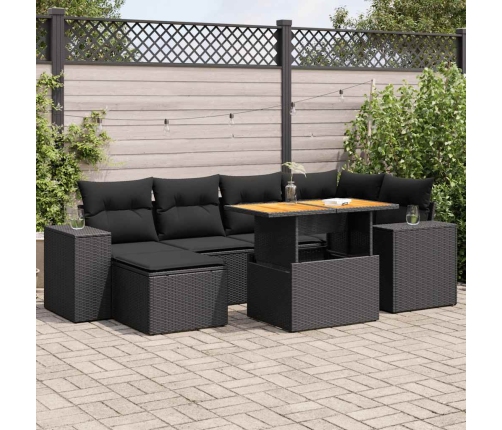 Set de sofás de jardín 7 pzas con cojines ratán sintético negro