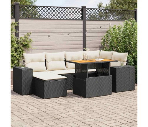 Set de sofás de jardín 7 pzas con cojines ratán sintético negro