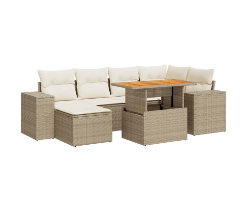 Set sofás de jardín 7 piezas y cojines ratán sintético beige