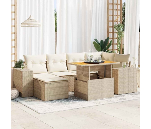 Set sofás de jardín 7 piezas y cojines ratán sintético beige