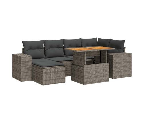 Set de sofás de jardín 7 pzas con cojines ratán sintético gris