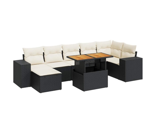 Set de sofás de jardín y cojines 8 piezas ratán sintético negro