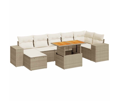 Set de sofás de jardín y cojines 8 piezas ratán sintético beige