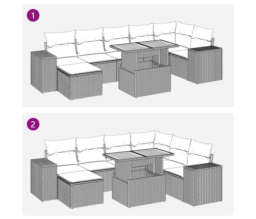 Set de sofás de jardín y cojines 8 piezas ratán sintético beige