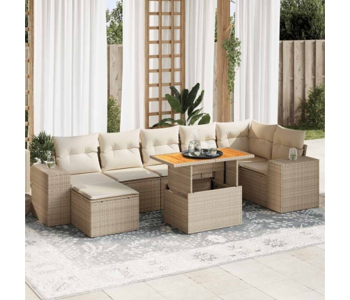 Set de sofás de jardín y cojines 8 piezas ratán sintético beige