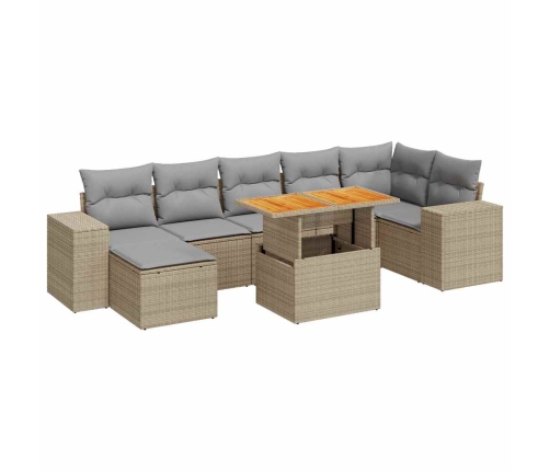 Set de sofás de jardín y cojines 8 piezas ratán sintético beige