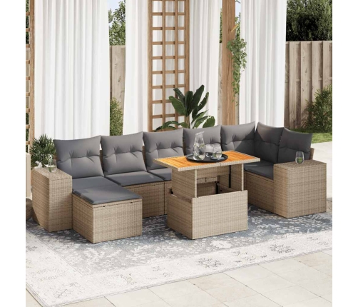 Set de sofás de jardín y cojines 8 piezas ratán sintético beige