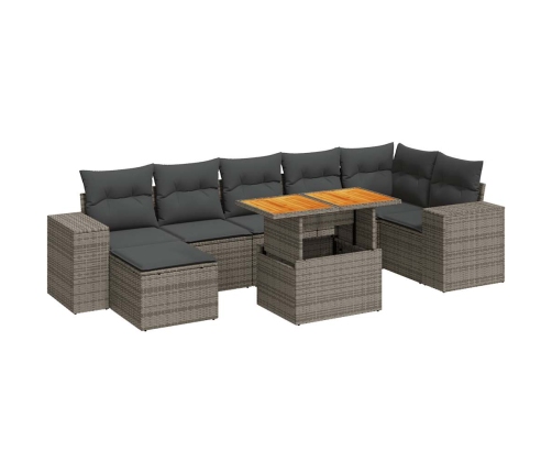 Set de sofás de jardín y cojines 8 piezas ratán sintético gris