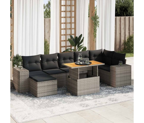 Set de sofás de jardín y cojines 8 piezas ratán sintético gris