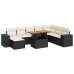Set sofás jardín y cojines 9 pzas ratán sintético acacia negro
