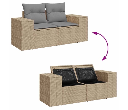 Set sofás jardín y cojines 9 pzas ratán sintético acacia beige