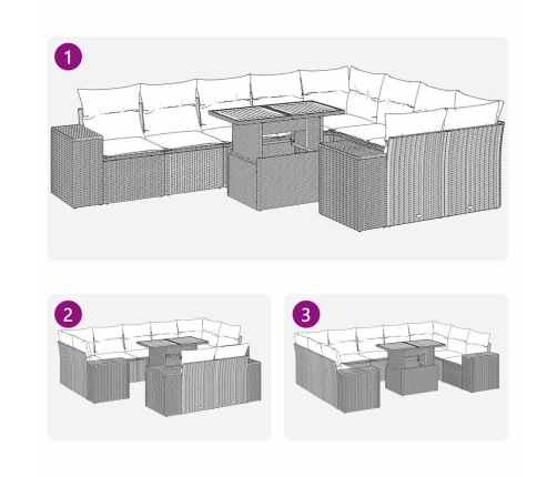 Set sofás jardín y cojines 10 pzas ratán sintético acacia negro