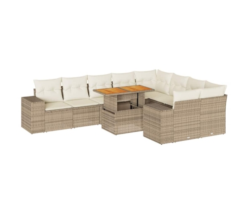 Set sofás jardín y cojines 10 pzas ratán sintético acacia beige