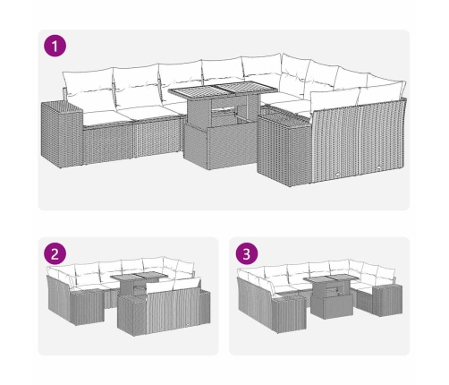 Set sofás jardín y cojines 10 pzas ratán sintético acacia beige