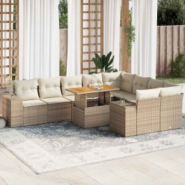 Set sofás jardín y cojines 10 pzas ratán sintético acacia beige