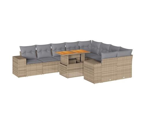 Set sofás jardín y cojines 10 pzas ratán sintético acacia beige