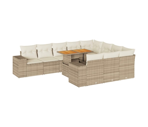 Set sofás jardín y cojines 10 pzas ratán sintético acacia beige