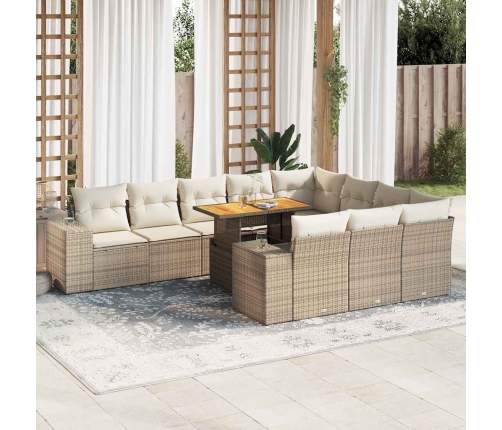 Set sofás jardín y cojines 10 pzas ratán sintético acacia beige