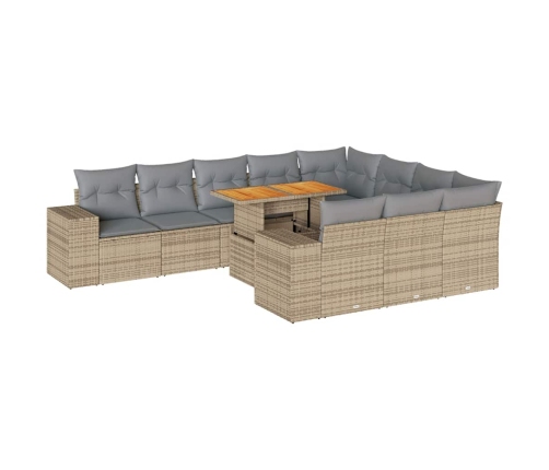 Set sofás jardín y cojines 10 pzas ratán sintético acacia beige