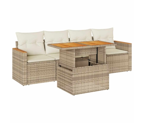 Set sofás jardín y cojines 5 pzas ratán sintético acacia beige