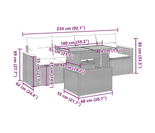 Set sofás jardín y cojines 5 pzas ratán sintético acacia beige