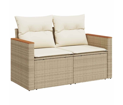 Set sofás jardín y cojines 5 pzas ratán sintético acacia beige