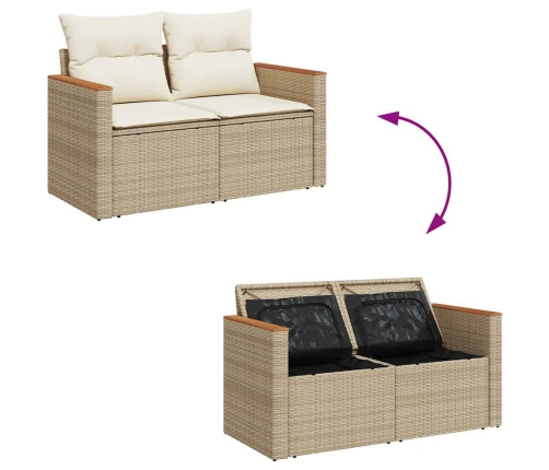 Set sofás jardín y cojines 5 pzas ratán sintético acacia beige