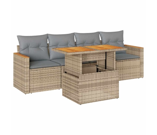 Set sofás jardín y cojines 5 pzas ratán sintético acacia beige