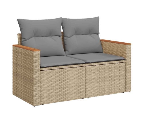 Set sofás jardín y cojines 5 pzas ratán sintético acacia beige