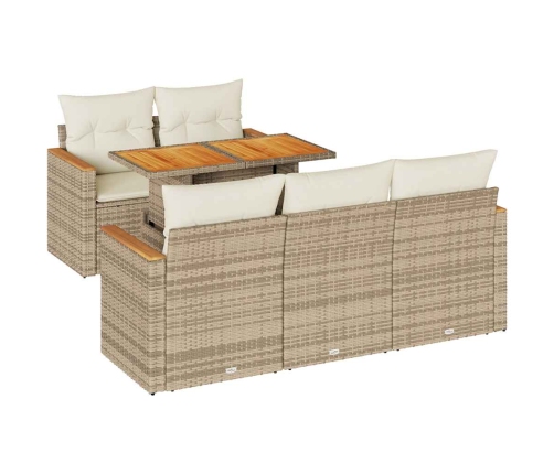 Set sofás jardín y cojines 6 pzas ratán sintético acacia beige