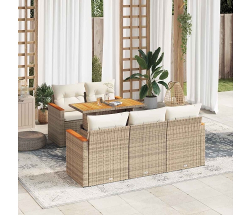 Set sofás jardín y cojines 6 pzas ratán sintético acacia beige