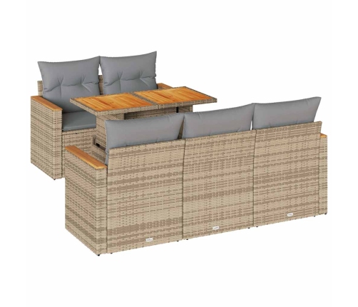 Set sofás jardín y cojines 6 pzas ratán sintético acacia beige