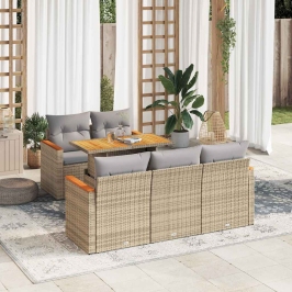 Set sofás jardín y cojines 6 pzas ratán sintético acacia beige