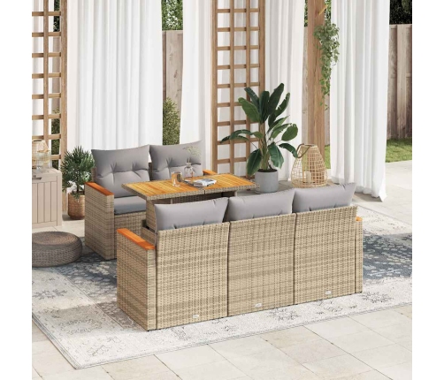 Set sofás jardín y cojines 6 pzas ratán sintético acacia beige