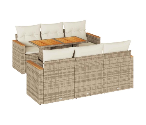 Set sofás jardín y cojines 7 pzas ratán sintético acacia beige