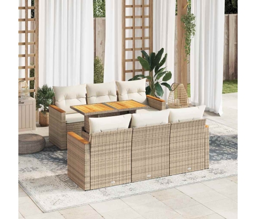 Set sofás jardín y cojines 7 pzas ratán sintético acacia beige