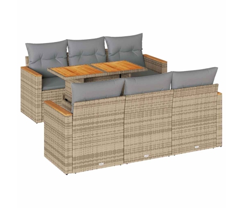 Set sofás jardín y cojines 7 pzas ratán sintético acacia beige