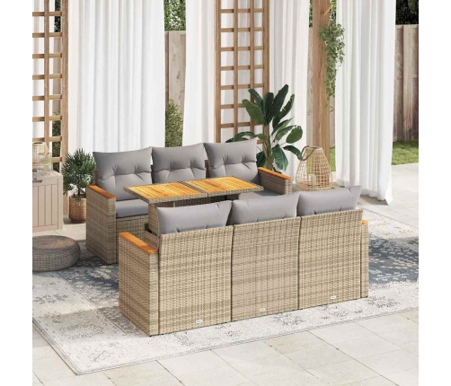 Set sofás jardín y cojines 7 pzas ratán sintético acacia beige