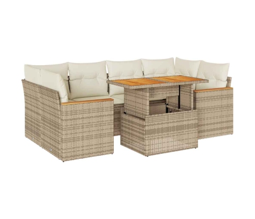 Set sofás jardín y cojines 6 pzas ratán sintético acacia beige