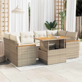 Set sofás jardín y cojines 6 pzas ratán sintético acacia beige