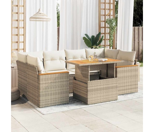 Set sofás jardín y cojines 6 pzas ratán sintético acacia beige